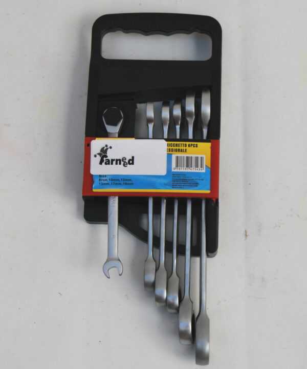 SET CHIAVE A CRICCHETTO 6pz COMBINATE NANE CORTE ACCIAIO CROMO VANADIO DA 8-19MM