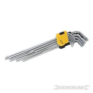 SET KIT 9 PZ CHIAVI TORX LUNGHE ELLE METRICHE A STELLA MANDRINO T10 T50 985 SL