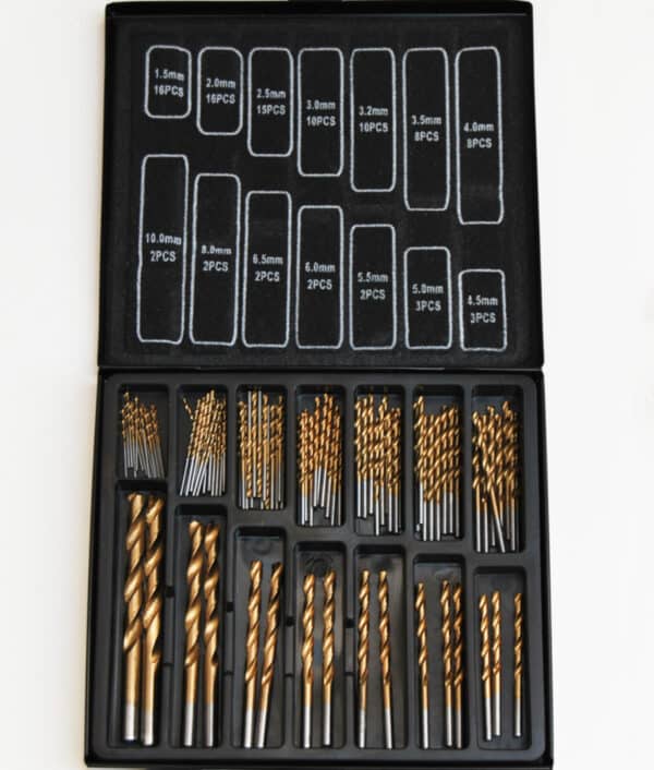SET 100 PUNTE DA TRAPANO HSS METALLO RIVESTIMENTO TITANIO VALIGETTA METALLO N