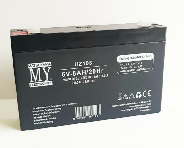 BATTERIA RICARICABILE A PIOMBO 6 V 8,0 Ah 20 Hr 163