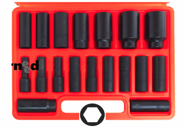 SET BUSSOLE 18 PZ ATTACCO QUADRATO ESAGONALI BUSSOLOTTI 10 32  AVVITATORE 1/2"c