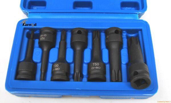 SET CHIAVI BUSSOLA TORX 3/8 T20 T60 IMPATTO 60 MM 7 PEZZI BUSSOLE CASSETTA 329 C