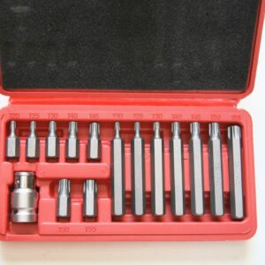 INSERTI CHIAVI BUSSOLE TORX CRICCHETTO 15 PZ T20 T55 ADATTATORE ESAGONALE 1/2" R