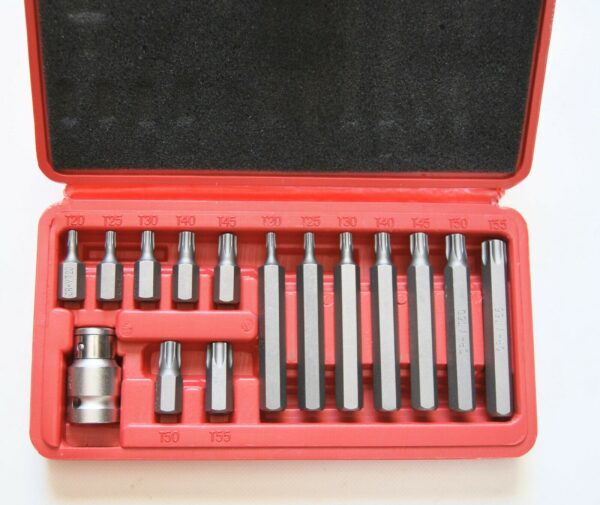 INSERTI CHIAVI BUSSOLE TORX CRICCHETTO 15 PZ T20 T55 ADATTATORE ESAGONALE 1/2" R