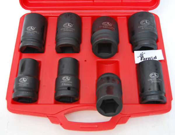 SET 8 BUSSOLE 1" POLLICE ESAGONALI IMPATTO 21 - 41 MM PISTOLA AVVITATORE GRANDI