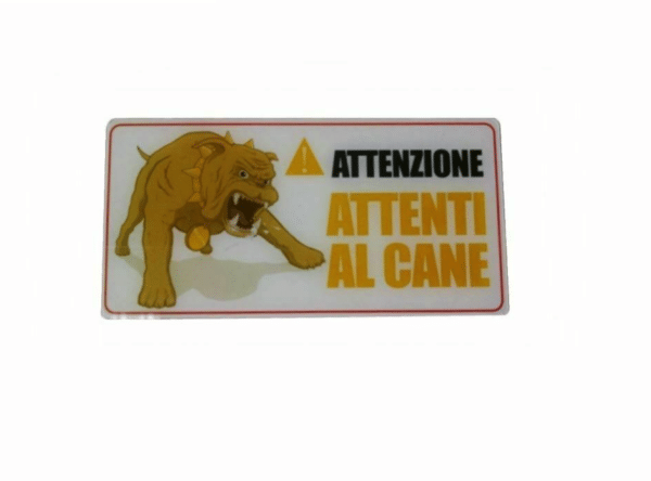 CARTELLO DOG ATTENTI CANE CANI GUARDIA ATTENZIONE SEGNALE PERICOLO ADESIVO 10X20