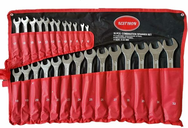 SET CHIAVI COMBINATE 26 pz DA 6 a 32 mm CHIAVE ACCIAIO FISSA E STELLA FODERO BES