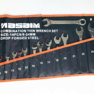 SET CHIAVI COMBINATE SOTTILI ESAGONALI 8 24 MM PIATTE 14 PZ MECCANICO FODERO 451