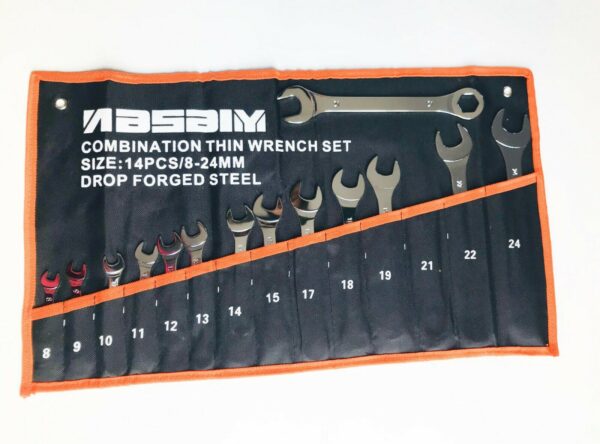 SET CHIAVI COMBINATE SOTTILI ESAGONALI 8 24 MM PIATTE 14 PZ MECCANICO FODERO 451