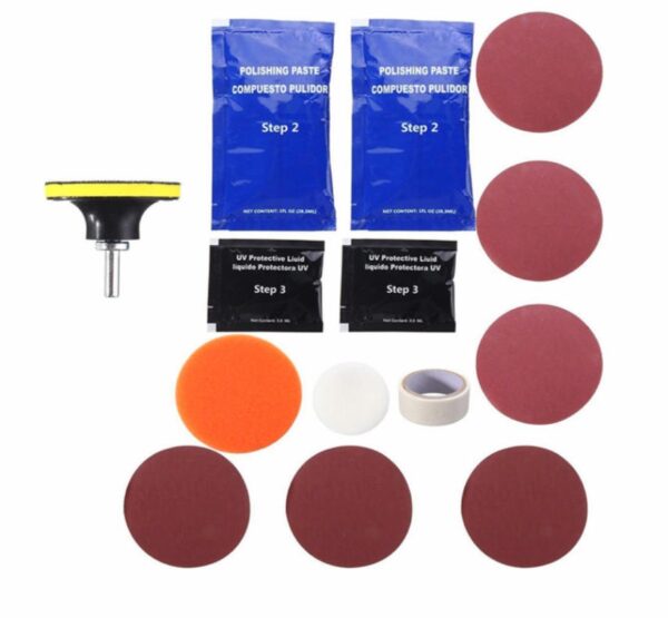 KIT RESTAURO FARI FANALI AUTO LUCIDANTE PULIZIA RIGENERA LENTI PLASTICA 768 visb