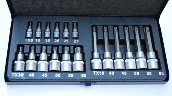SET CHIAVI BUSSOLA TORX MASCHIO 19 PZ IN ACCIAIO CHROME VANADIUM CASSETTA 183 EN