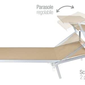 LETTINO MARE PRENDISOLE SPIAGGIA PISCINA ALLUMINIO PARASOLE REGOLABILE BEIGE SABBIA 909