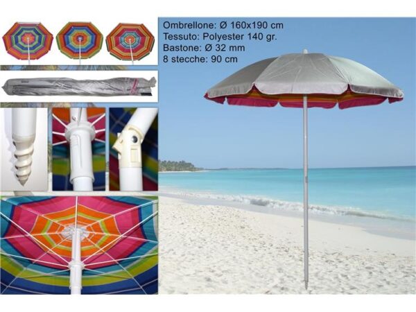 OMBRELLONE MARE SPIAGGIA VACANZE PISCINA TELO PARASOLE SOLE Ø 160 PICCHETTO 009