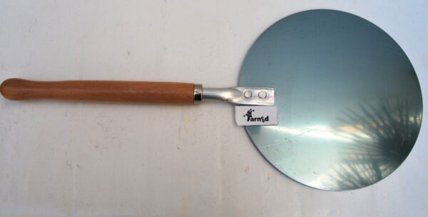 PALA TONDA INOX PIZZA FORNO LEGNA MANICO ALLUMINIO CORTO 67 CM DIAM 30 FORNETTO