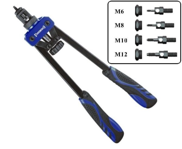 RIVETTATRICE DOPPIA LEVA PER INSERTI RIVETTI FILETTATI BRACCI M6-8-10-12 360 MM