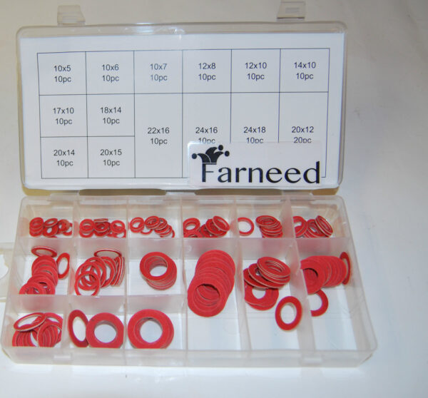 ASSORTIMENTO SET DI GUARNIZIONI RONDELLE PIATTE IN FIBRA 150 PEZZI IN BOX