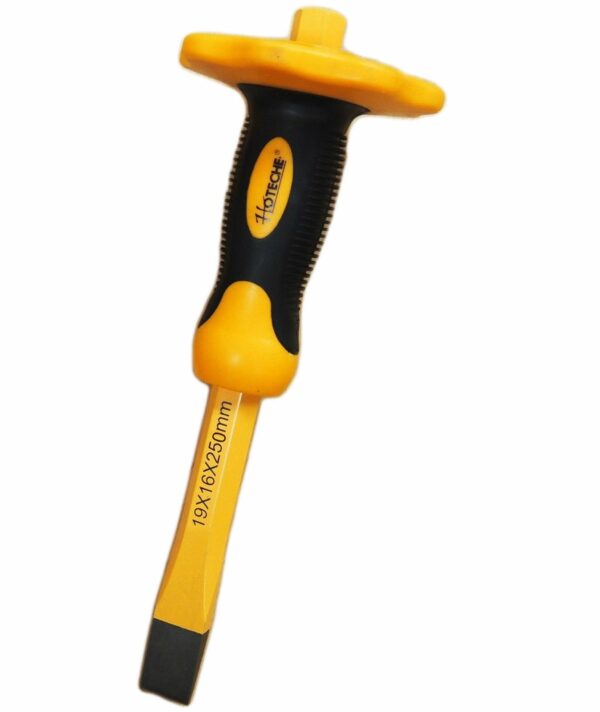 SCALPELLO PIATTO CON PARAMANO PROTEZIONE MURATORE PIETRA EDILIZIA 19x16x250mm HO