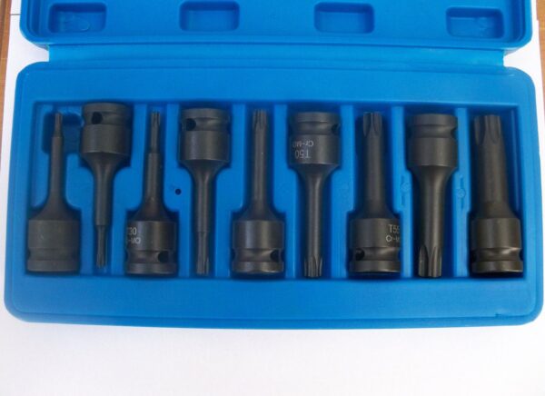 SET CHIAVI BUSSOLA TORX 1/2 T20-T70 IMPATTO 75MM 9 PEZZI BUSSOLE CASSETTA 438 OX