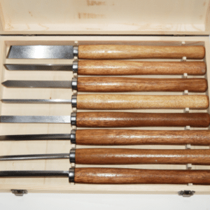 SGORBIE PROFESSIONALI INTAGLIO SCALPELLI UTENSILI PER TORNIO SET 8 PZ CASSETTA