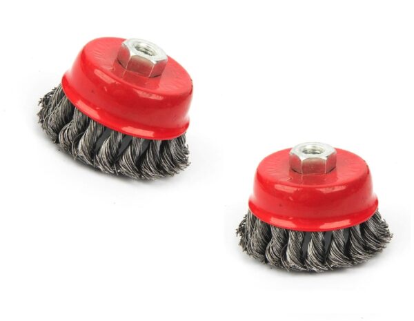 KIT 2 PZ SPAZZOLA A TAZZA FILI RITORTI INTRECCIATI DIAMETRO M14 SMERIGLIATRICE