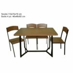 SET TAVOLO DA GIARDINO + 4 SEDIE METALLO TAVOLINO ROVERE CHIARO ARREDO ESTERNO 898