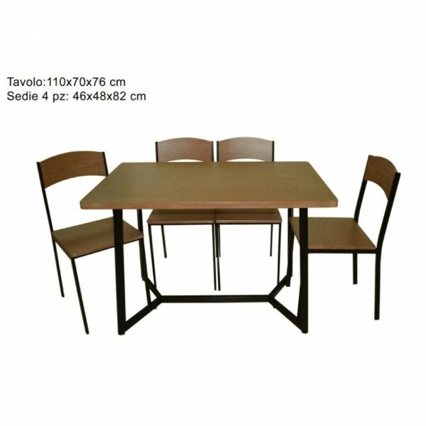 SET TAVOLO DA GIARDINO + 4 SEDIE METALLO TAVOLINO ROVERE CHIARO ARREDO ESTERNO 898
