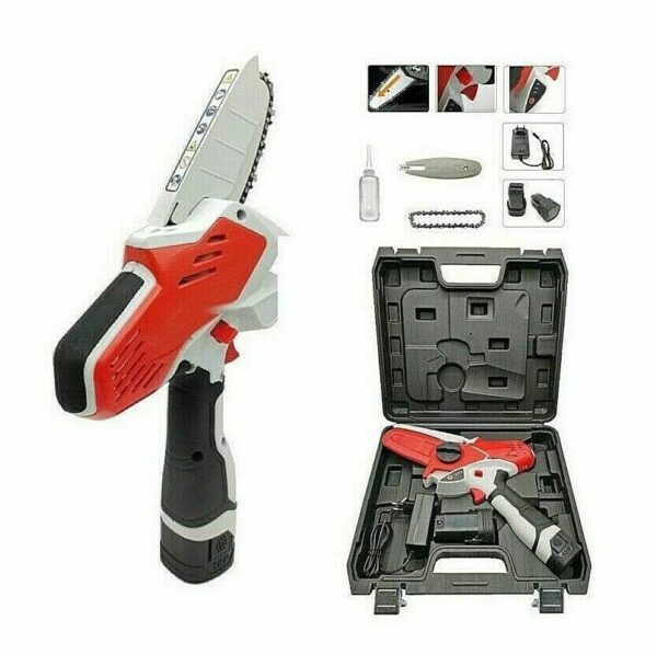 MINI MOTOSEGA DOPPIA 2 BATTERIA 48V 3Ah POTA TAGLIARAMI ELETTROSEGA LAMA 4" 004