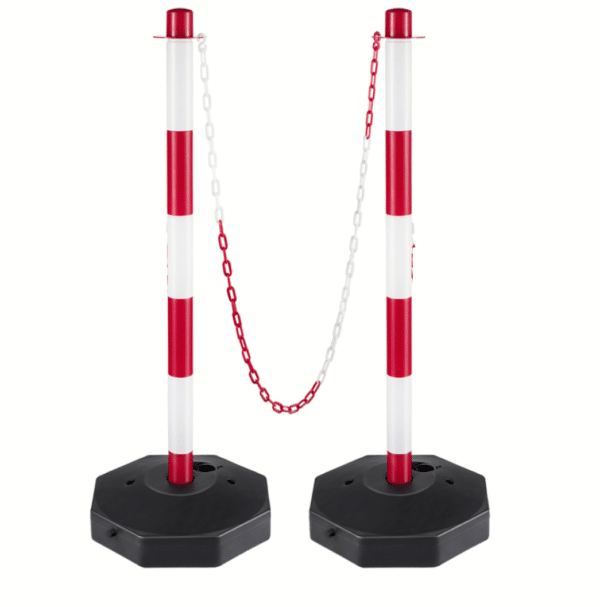KIT 2 COLONNA SEGNALETICA STRADALE PALETTO BASE H CM 90 PALETTI CATENA PLASTICA 5 MT