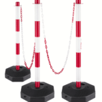 KIT 3 COLONNA SEGNALETICA STRADALE PALETTO BASE H CM 90 PALETTI CATENA PLASTICA 10 MT