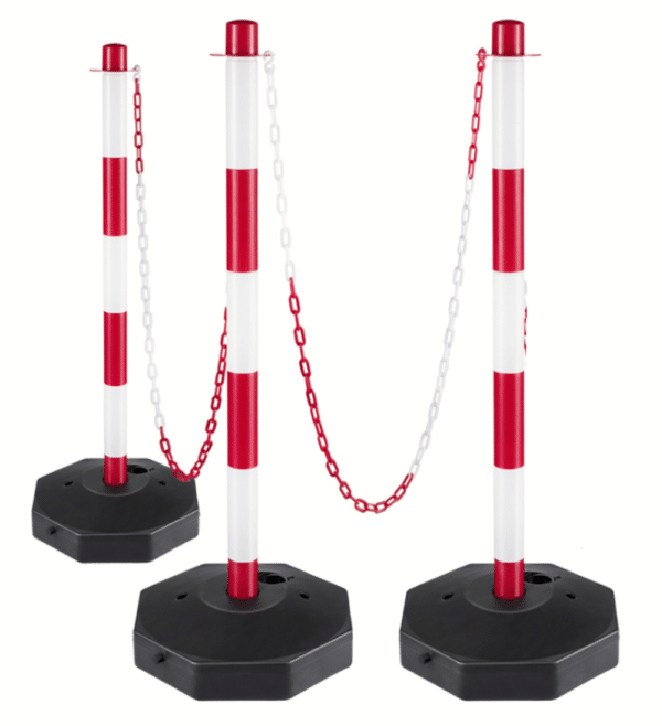 KIT 3 COLONNA SEGNALETICA STRADALE PALETTO BASE H CM 90 PALETTI CATENA PLASTICA 10 MT