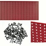 KIT PANNELLO FORATO PORTA ATTREZZI UTENSILI LAVORO MURO PARETE ROSSO GANCI MISTI