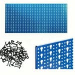KIT PANNELLO FORATO PORTA UTENSILI LAVORO OFFICINA MURO PARETE BLU GANCI MISTI
