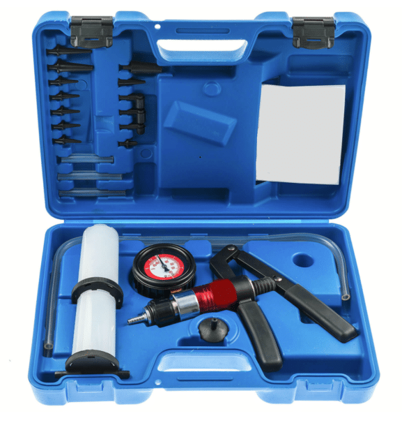 POMPA VUOTO TESTER 2 VASETTI TUBO SPURGO FRENI MANUALE AUTO VACUOMETRO 183sa