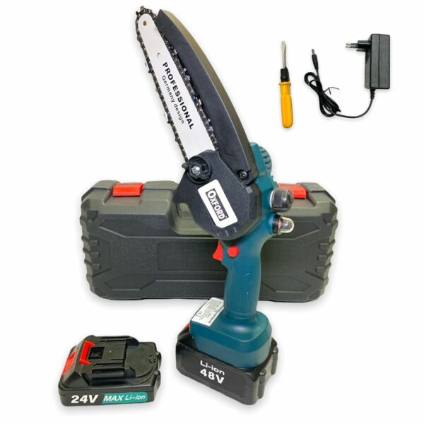 MINI MOTOSEGA BATTERIA ELETTROSEGA BATTERIE TAGLIA RAMI 48/24V POTA GIARDINO OLIO  319
