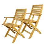 COPPIA SEDIE SEDIA LEGNO ACACIA GIARDINO ESTERNO CON BRACCIOLI cm 52x53x85h 384