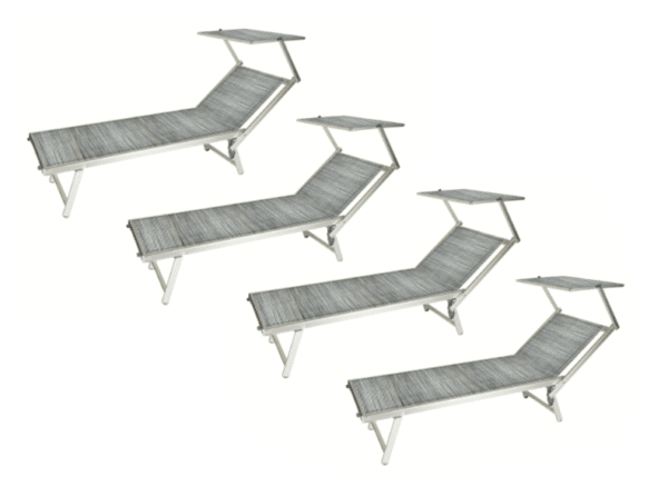 KIT 4 PZ LETTINI LETTINO MARE PISCINA ALLUMINIO PARASOLE REGOLABILE GRIGIO 919