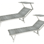 COPPIA 2 LETTINI LETTINO MARE PISCINA ALLUMINIO PARASOLE REGOLABILE GRIGIO 919