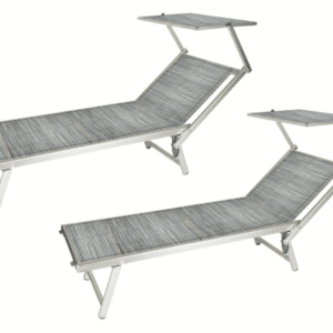COPPIA 2 LETTINI LETTINO MARE PISCINA ALLUMINIO PARASOLE REGOLABILE GRIGIO 919