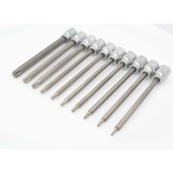 CHIAVI A BUSSOLA TORX LUNGHE 10 pz 140 MM 3/8" BUSSOLE ACCIAIO CR-V T10 T55 038s