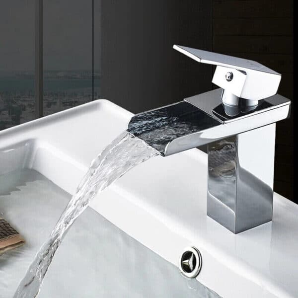 MISCELATORE RUBINETTO LAVABO LAVELLO LAVANDINO BAGNO CASCATA CROMATO ACCIAIO 52