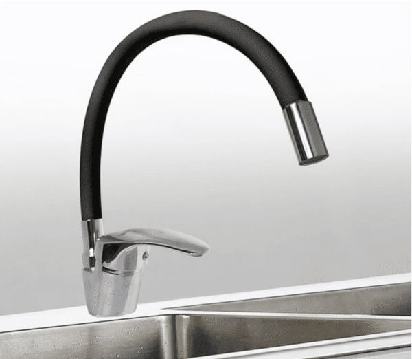 MISCELATORE RUBINETTO CANNA ALTA CURVA FLESSIBILE LAVELLO CUCINA NERO 673 EA