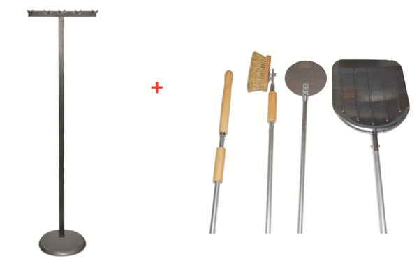 KIT SUPPORTO REGGI PALA PIZZA FORNO A LEGNA 6 POSTI PORTAPALE H150 + PALE 3 PZ