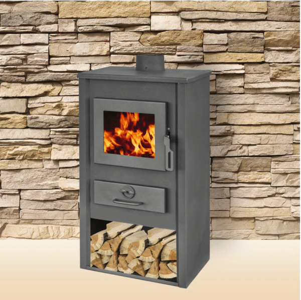 STUFA A LEGNA ACCIAIO VETRO 8-9 KW CAMINETTO CAMINO cm 49x46x91 ANTRACITE bs