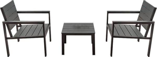 SET TAVOLINO 2 SEDIE GIARDINO TAVOLO NERO SALOTTINO ESTERNO SALOTTO LEGNO 993LI