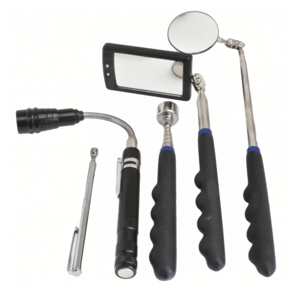 KIT STRUMENTI MECCANICO AUTO SPECCHIETTO LED TELESCOPICO CALAMITA MAGNETE 5PUsa