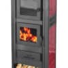STUFA A LEGNA ACCIAIO VETRO 12 KW CON PORTALEGNA FORNO cm 48x42x117 ROSSO AMB654