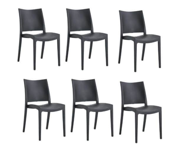 KIT 6 SEDIE POLIPROPILENE CUCINA BAR RISTORANTE SEDIA INTERNO ESTERNO NERO 580FL