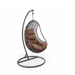POLTRONA SEDIA PENSILE DONDOLO SOSPESA IN POLYRATTAN MARRONE GIARDINO CON CUSCINO 310v