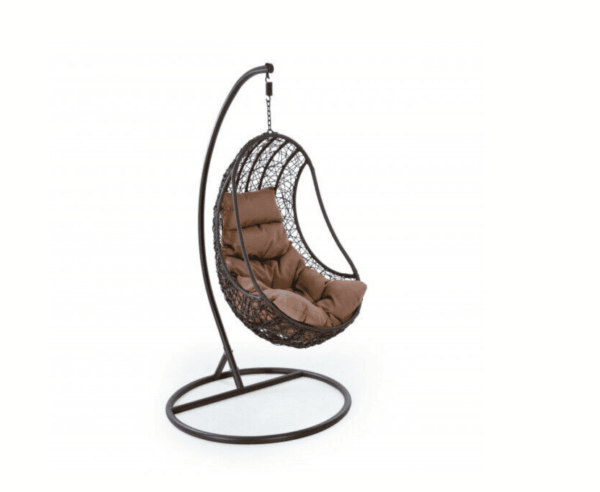 POLTRONA SEDIA PENSILE DONDOLO SOSPESA IN POLYRATTAN MARRONE GIARDINO CON CUSCINO 310v