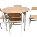 SET TAVOLO TONDO ROTONDO Ø 100 cm SEDIE GIARDINO IN LEGNO MDF CHIARO 231ds